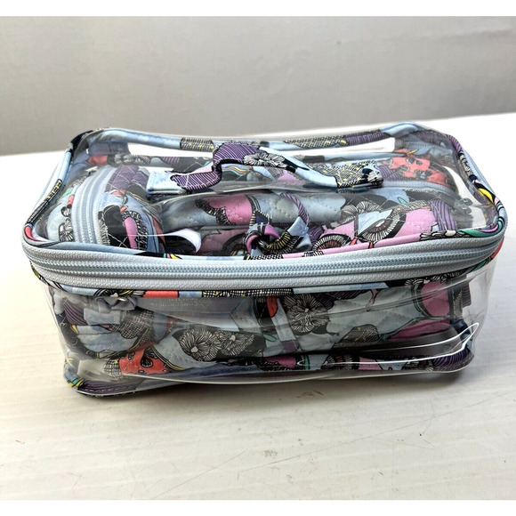 Vera Bradley Makeup Cases 4 Pc Set Blue Butterflies Brush Roll Zip Pouch Travel - Picture 3 of 9